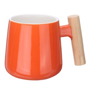 Unique Bargains Ceramic Simple Handmade Wooden Handle Coffee Mugs - 1 of 4