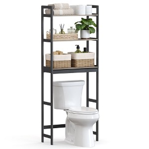 SONGMICS Over The Toilet Storage, 3-Tier Bathroom Organizer Over Toilet with Adjustable Shelves,Greige and Black - 1 of 4