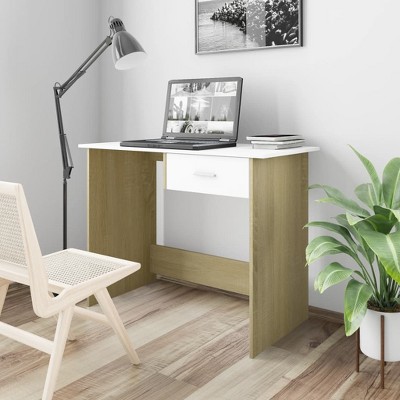 vidaXL Desk White and Sonoma Oak 39.4 in.x19.7 in.x29.9 in. Engineered Wood