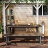FUFU&GAGA Wooden Outdoor Table and Bench Set - Rustic Patio Table Patio Furniture with Metal Legs - 3 of 4