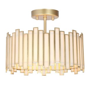 LNC Hemaaolay 3-Lights 12.5-in Drum Matte Gold and White Glass LED Semi-flush Mount Lights - 1 of 4