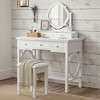 Elegant Makeup Vanity Desk with Stool, Reversible Mirror & 5 Drawers, White Vanity Table Set Dressing Table Space-Saving Beauty Station - ModernLuxe - 2 of 4