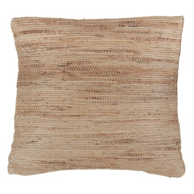 18"x18" Down Filled Jute Chindi Square Throw Pillow Natural - Saro Lifestyle