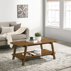 Roundhill Furniture Metz Mid-Century Modern Wood Shelf Coffee Table, Walnut Finish - 1 of 4