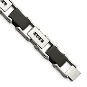 Black Bow Jewelry Men's 12mm Stainless Steel and Black Diamond Bracelet - 8.5 Inch - 1 of 4