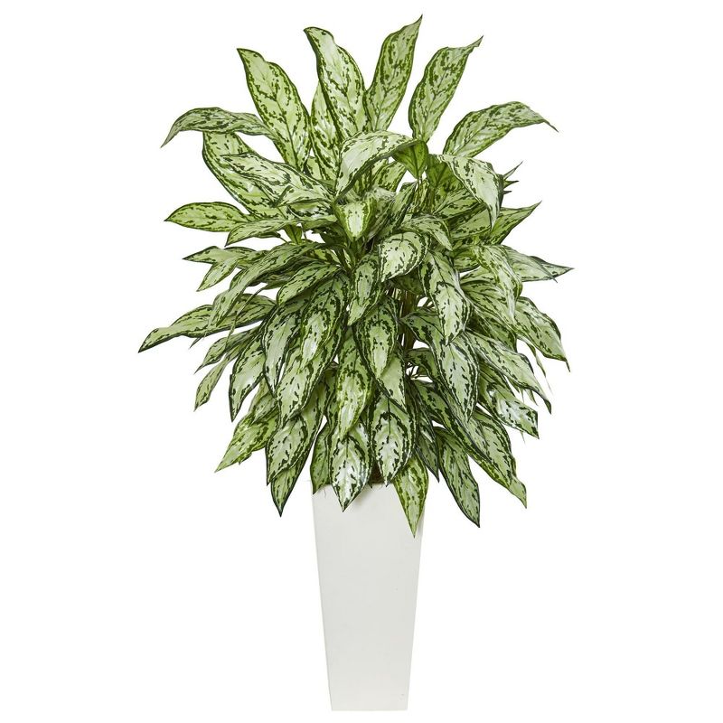 Nearly Natural 43-in Silver Queen Artificial Plant in White Tower Planter, 1 of 2
