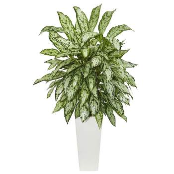 Nearly Natural 43-in Silver Queen Artificial Plant in White Tower Planter