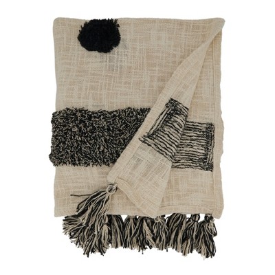 Black and White Cotton Tufted Dot Throw Blanket with Tassels
