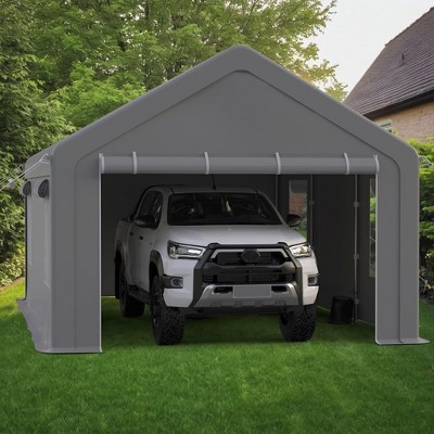 Garvee 10x20'Carport -Portable Upgraded Garage£¬Heavy Duty Carport with 4 Roll-up Doors & 4 Ventilated Windows,Gray