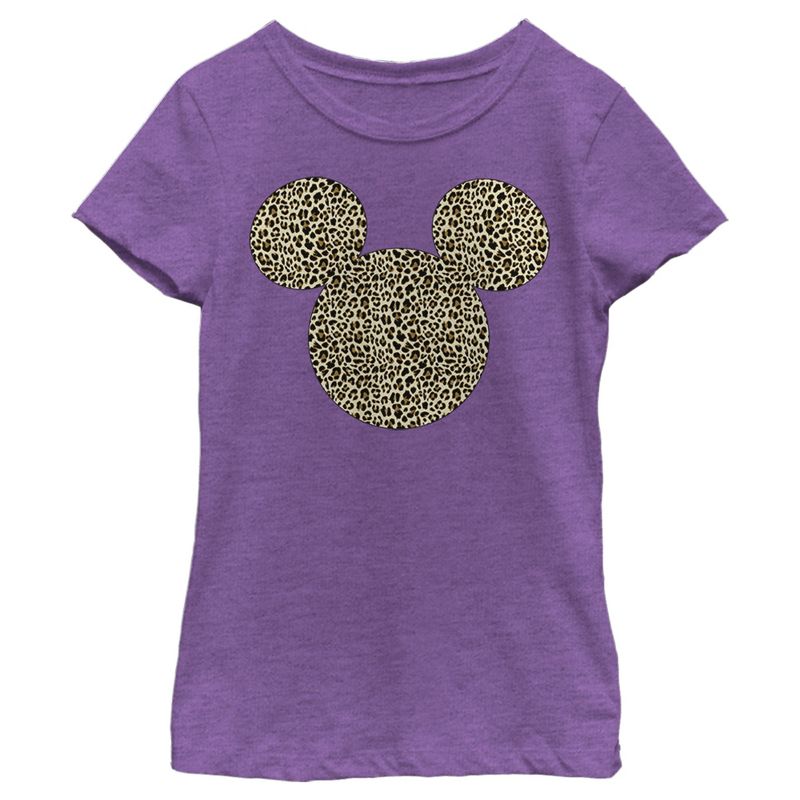 Girl's Mickey & Friends Mickey & Mickey Mouse Cheetah Print Classic Ears T-Shirt, 1 of 4