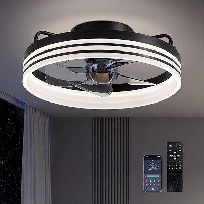 Siljoy  Low Profile Ceiling Fans with Lights and Remote,6 Wind Speeds, 15.7 Inch Flush Mount Ceiling Fan for Bedroom