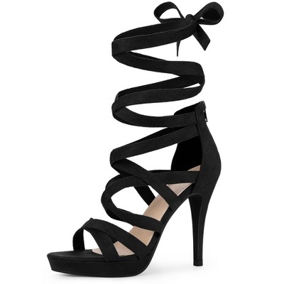 Perphy Women's Open Toe Strappy Lace Up Platform Stiletto Heels Sandals