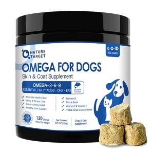 NATURE TARGET Dog Omega-3 Fish Oil (Salmon Oil) with EPA/DHA for Skin/Coat, Itch/Allergy Relief, Anti-Shedding, Hot Spots, Hip & Joint Support, 120ct - 1 of 4
