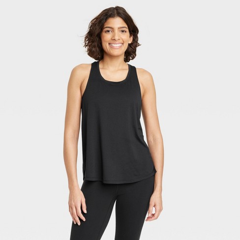 Women's Black Athletic Racerback Tank Top & High Waisted Full Length  Leggings with Slouchy Pouch Open Cardigan