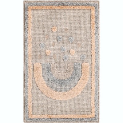 Ivory and Gray Rectangular Synthetic Kids Rug