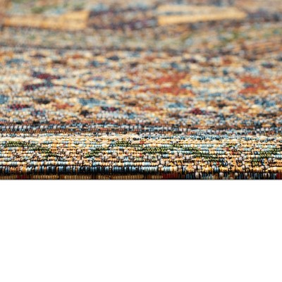 Tribal Stripe Gold Synthetic Round Indoor/Outdoor Rug