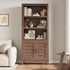 5 Tier Storage Bookshelf with Door Wooden Farmhouse Bookshelves Rustic Vintage Etagere Walnut Cabinet for Home Office,Living Room,Bed Room, Brown - 3 of 4