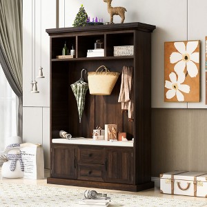 NicBex Coat Rack Freestanding with Storage and Drawers and Upholstered Bench Hall Tree with 3 Hooks and Top Divider for Entryway, Hallway - 1 of 4