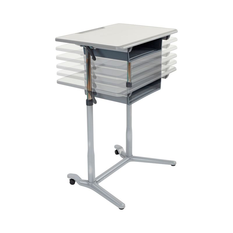 ECR4Kids 3S Mobile Desk, Sit Stand and Store, Adjustable, Open Front Desk, Grey, 3 of 11