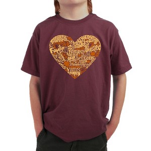 LA Pop Art Thanksgiving Heart - Boy's Word Art T-Shirt - 1 of 4