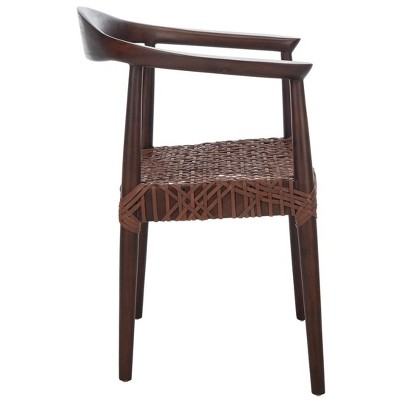 Juneau Mid-Century Walnut Brown Leather Accent Chair