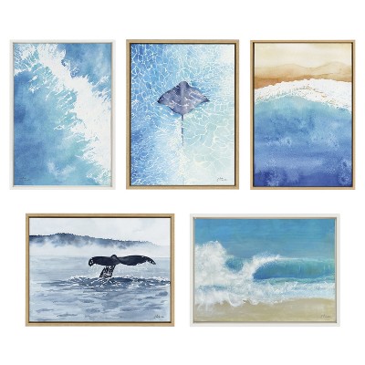 Ocean Wake Coastal Blue and Beige Canvas Art Set
