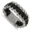 Chisel Stainless Steel Brushed and Polished Black Leather 9" Bracelet - 2 of 2
