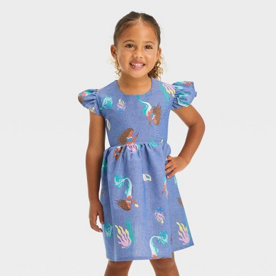 Image of Toddler Girls' Disney The Little Mermaid Ariel Empire Waist Dress - Light Blue 12M