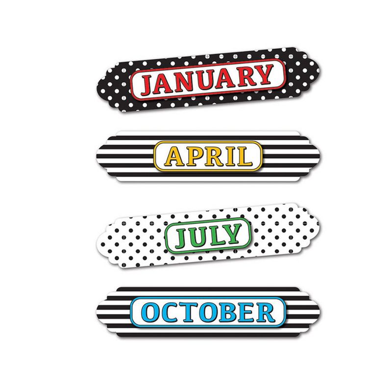 Ashley Productions® Magnetic Die-Cut Timesavers & Labels, Months of the Year, Black and White Assorted Patterns, 12 Per Pack, 3 Packs, 3 of 4