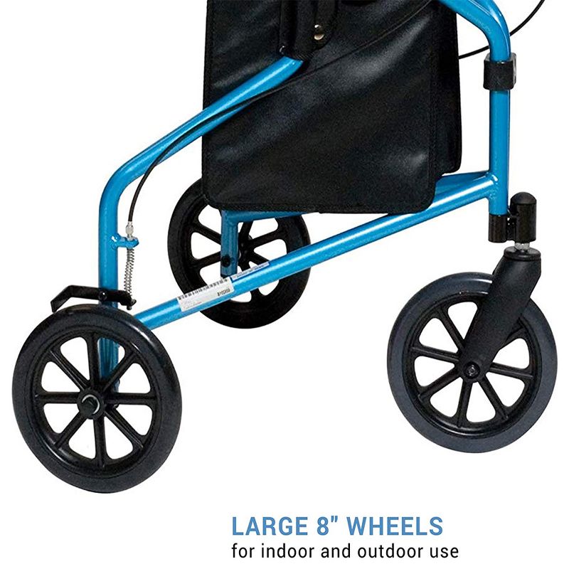 Lumex Set N' Go Wide 2-In-1 Height Adjustable Rollator Walker with Padded Seat, Backrest, Ergonomic Handles, and Zippered Pouch, Bondi Blue, 4 of 8