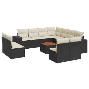 vidaXL 12 Piece Patio Sofa Set with Cushions Black and Cream Poly Rattan - 1 of 4