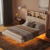 NicBex Full/Queen Upholstered Floating Bed Frame with Storage Headboard,Wood Platform Bed Frame with LED Light,Charging Station,No Box Spring Needed - 3 of 4