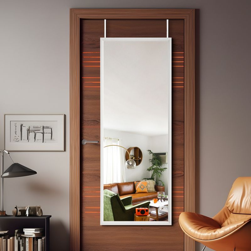 Neutypechic Wooden Framed Rectangle Full Length Door Mirror Decorative Wall Mirror - 47"x16", White, 1 of 8