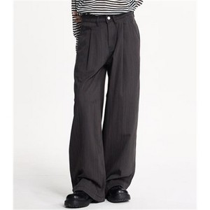 Clotth Womens Pinstripe Pleated Pants - Mid-rise Loose Straight Legs Fit with Pockets, Wide-Leg Streetwear Pants for Women & Men - 1 of 4