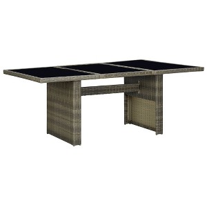 vidaXL Garden Table Brown Poly Rattan and Tempered Glass - 1 of 4