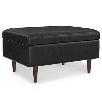 Distressed Black Faux Leather Tufted Cocktail Storage Ottoman