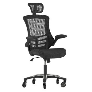 Flash Furniture Kelista High-Back Black Mesh Swivel Ergonomic Executive Office Chair with Flip-Up Arms and Transparent Roller Wheels - 1 of 4