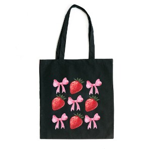 City Creek Prints Strawberry Coquette Bow Chart Canvas Tote Bag - 15x16 - Black - 1 of 2