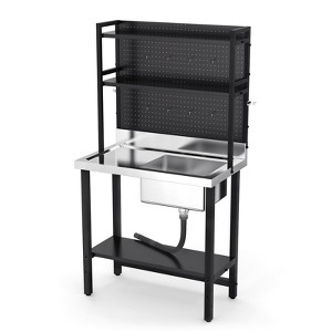 ROVSUN 67'' Commercial Sink with Drainboard and Adjustable Shelves Pegboard for Hanging Tools, 304 Stainless Steel Table Freestanding - 1 of 4