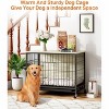 Wooden Dog Crate Furniture, Double Door Design, Removable Tray with Wheels, Rustic Grey Kennel Doghouse - 4 of 4