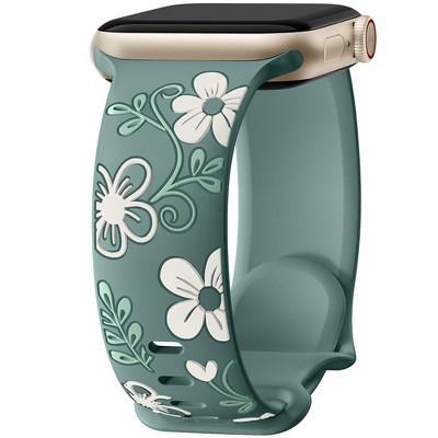 HTUTWOO Floral Apple Watch Band, Engraved Flower Silicone Strap 38/40/41/42/43/44/45/49mm for iWatch Series 11 10 9 8 7 6 5 4 3 2 SE Ultra