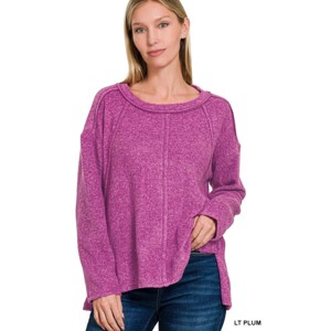 I am a Fashion junky Zenana Brushed Hacci Exposed Seam Hi Low Sweater - 1 of 3