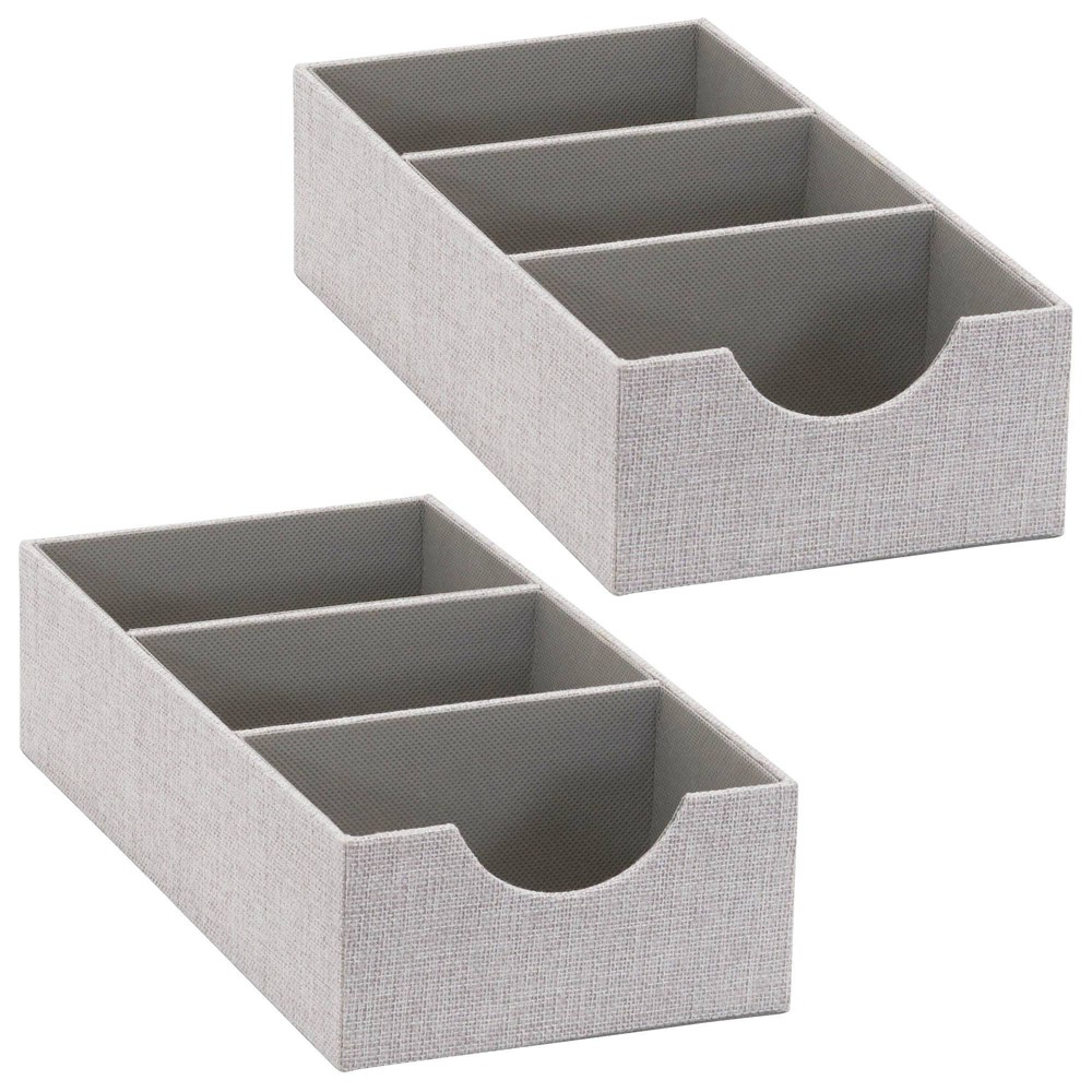 Household Essentials Set of 2 3-Section Hardside Trays Silver: Multi-Compartment Storage, Portable, Stackable, 12"x6"
