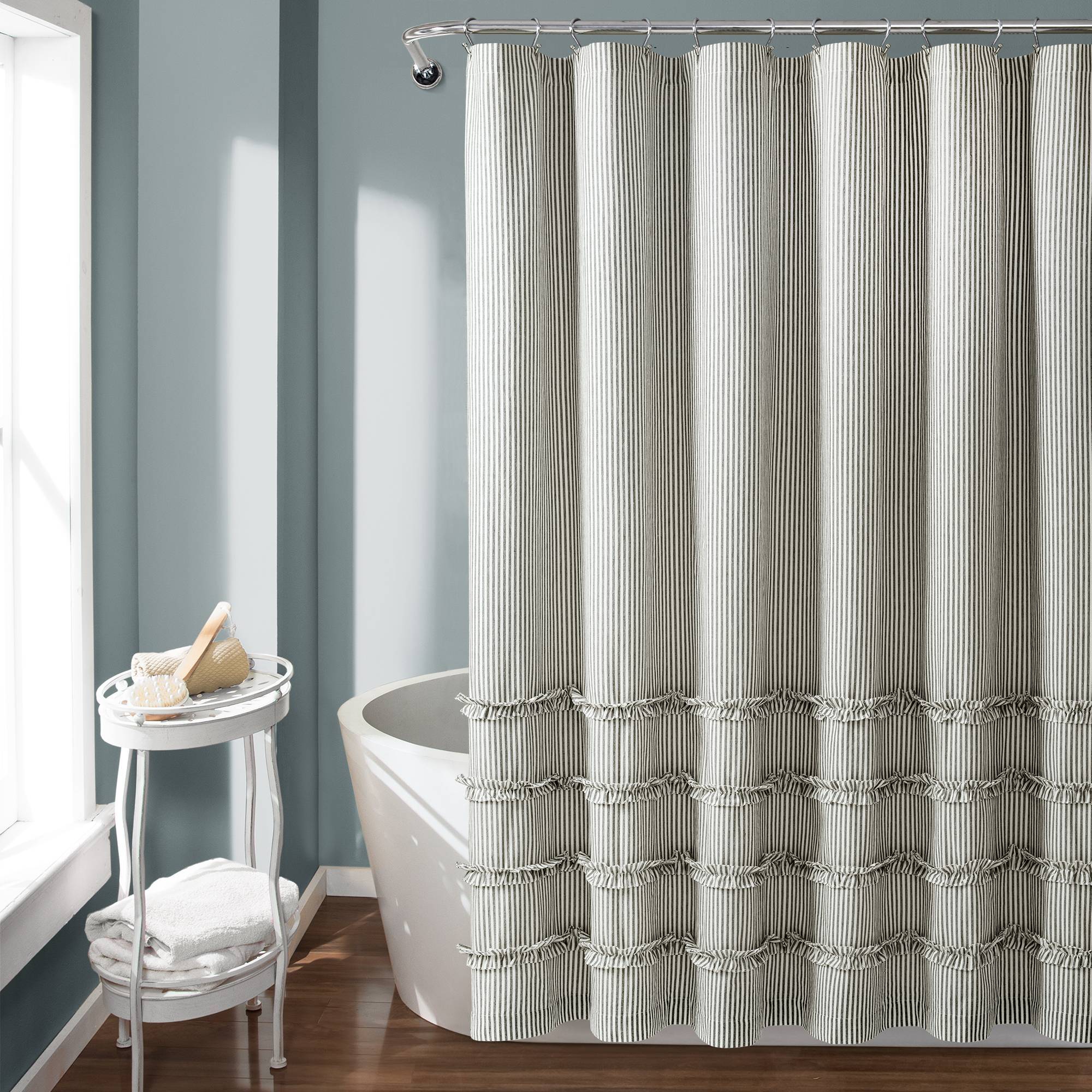 Vintage Stripe Yarn Dyed Cotton Shower Curtain Gray/White - Lush Décor