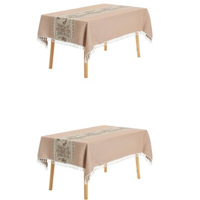 Unique Bargains Rustic Cotton Linen Waterproof Dinner Party Christmas Table Cover 2 Packs