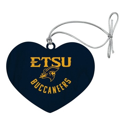 ETSU Buccaneers Heart Love Wood Christmas Tree Holiday Ornament