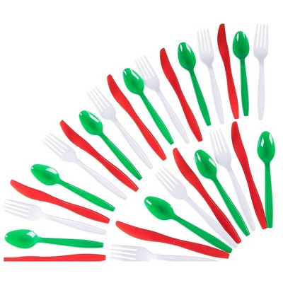 Juvale 144 Piece Disposable Plastic Silverware Cutlery Set, Forks Knives & Spoons Flatware for Christmas