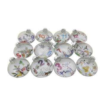 Northlight 12ct Clear 'The Twelve Days of Christmas' Glass Disc Ornaments 3"