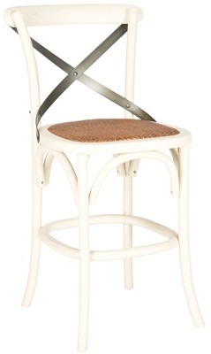Ivory Wood X Back Counter Stool with Wicker Seat