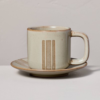 5oz Modern Stripe Stoneware Espresso Cup and Saucer Set Serene Green - Hearth & Hand™ with Magnolia